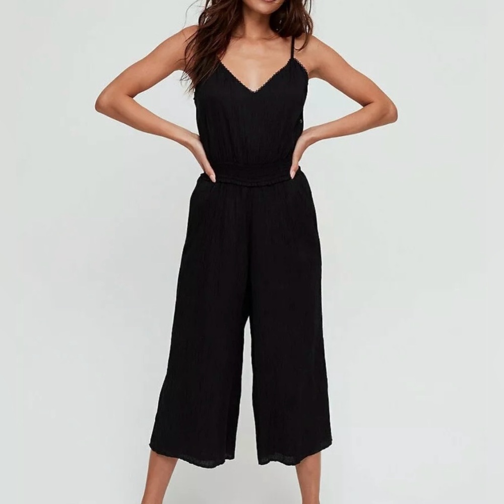 Aritzia Wilfred Irene Jumpsuit Spaghetti Strap Wide Leg Black, Size Small